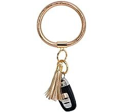 Key Ring Bracelets Wristlet Keychain Bangle Keyring - Large Circle Leather Tassel Bracelet Holder... | Amazon (US)