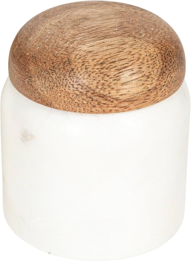 Creative Co-Op Small Marble and Wood Food Canister with Lid, White and Natural | Amazon (US)