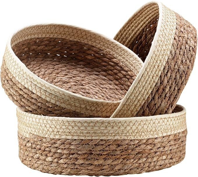 Amazon.com: Round Rattan Baskets Set for Organizing Wicker Storage Basket for Fruit, Bread Servin... | Amazon (US)