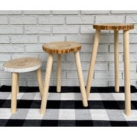 Wood Plant Stand, Accent Table, Round Stool, Indoor/Outdoor, Boho, Farmhouse, Rustic, Shabby Chic, H | Etsy (US)