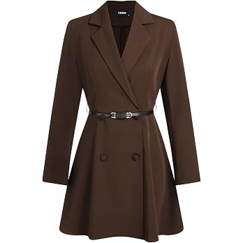 CIDER Work Office Outfits Ladies Long Sleeve V Neck Mini Dress with Belt Middle Waist | Amazon (US)