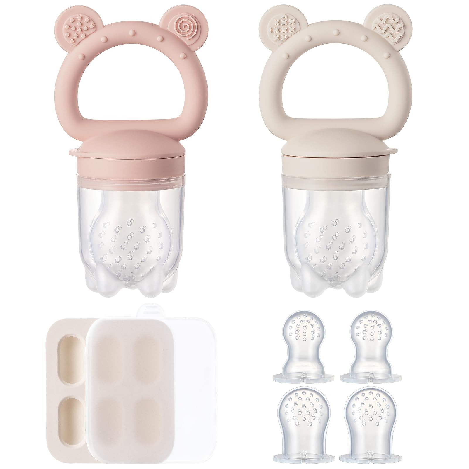 2 Pack Silicone Baby Fruit Feeder with Mini Freezer Tray, Breastmilk Popsicle Molds for Baby Teet... | Amazon (US)