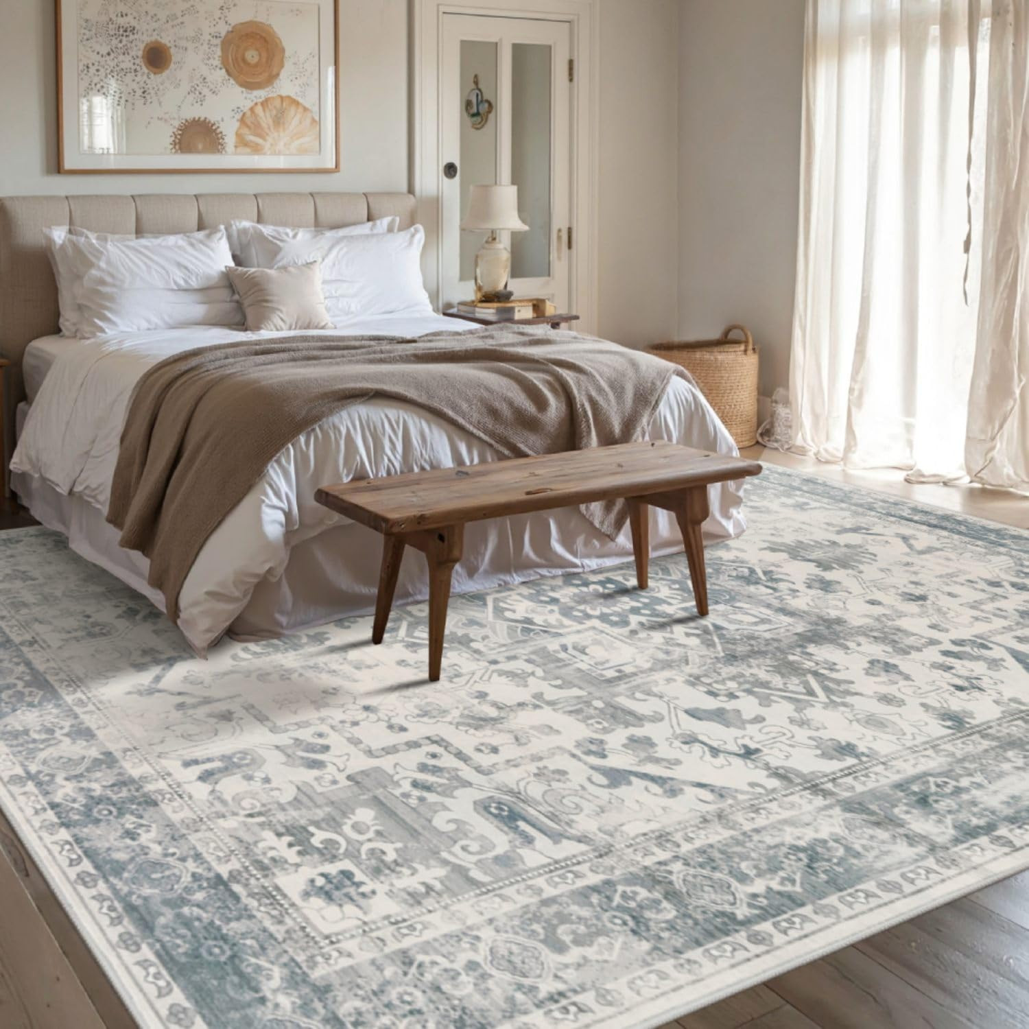 8x10 Washable Area Rug for Living Room, Extra Large Neutral Vintage Boho Rugs for Office, Kids Ro... | Amazon (US)