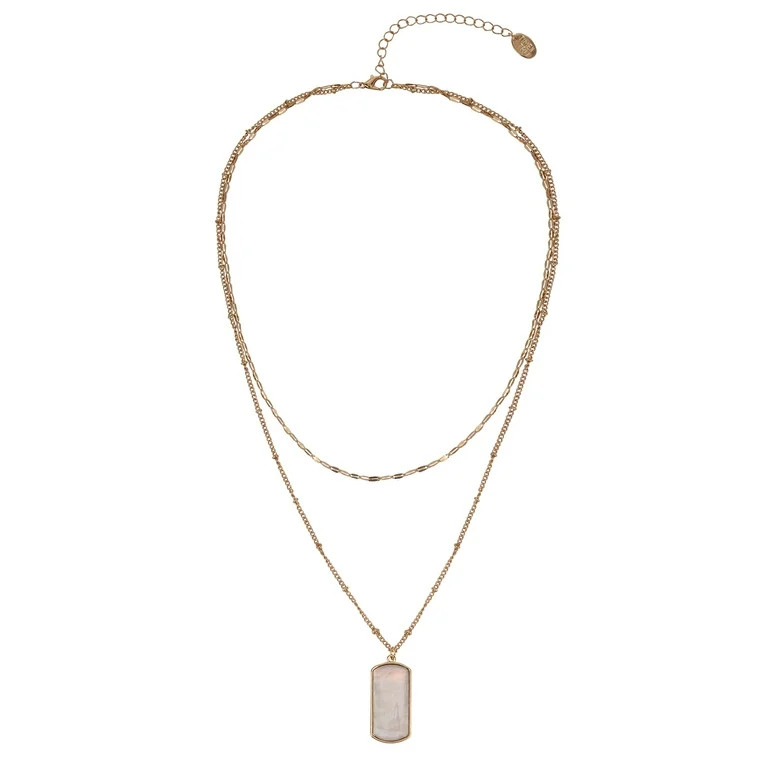 Time And Tru Women's Gold Tone Hammered Layered Shell Pendant Necklace - Walmart.com | Walmart (US)