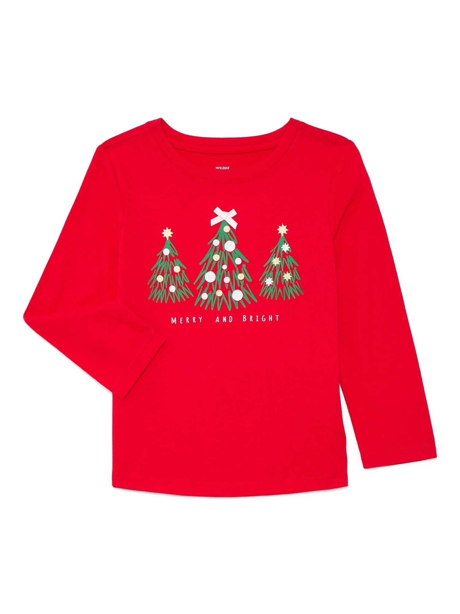 Holiday Time Toddler Boys or Girls Christmas Tee with Long Sleeves, Sizes 12M-5T | Walmart (US)