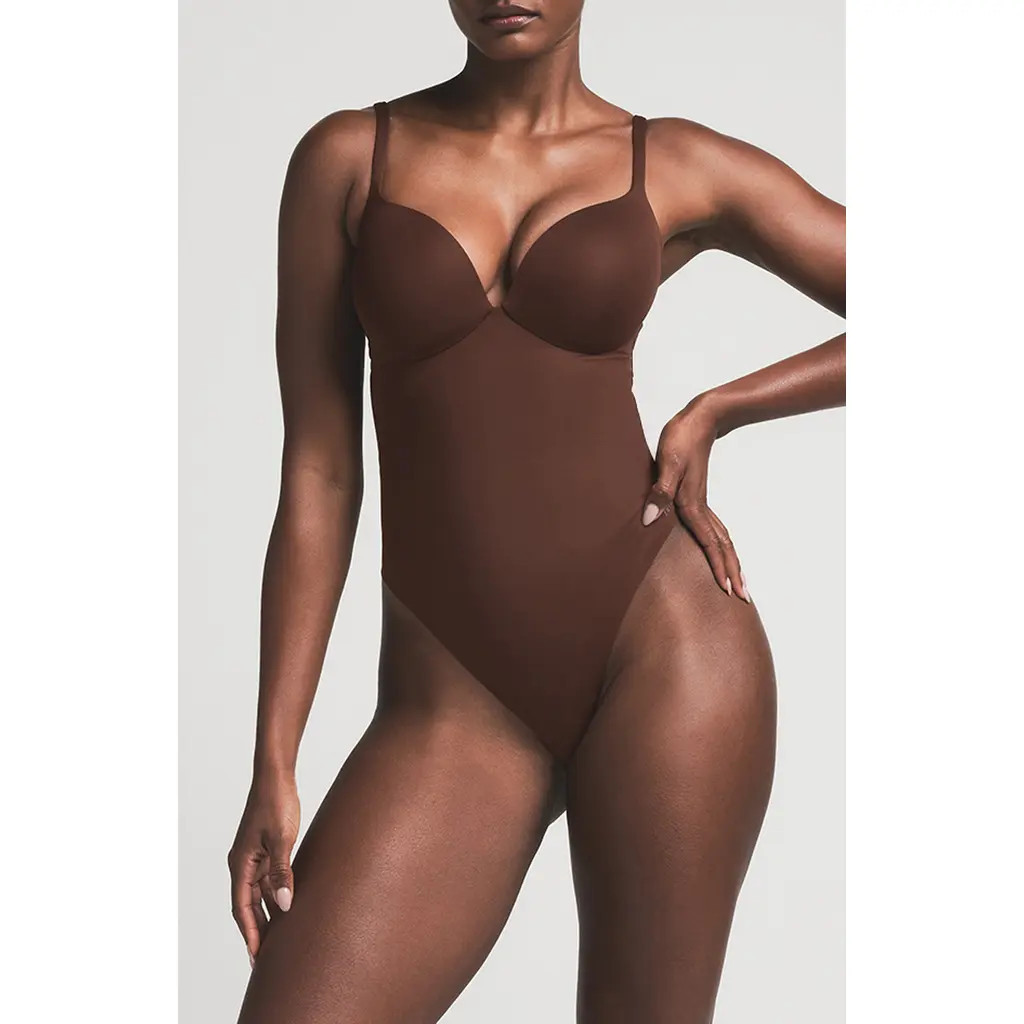 SKIMS Ultimate Body Push-Up Thong Bodysuit in Cocoa at Nordstrom, Size 3X | Nordstrom