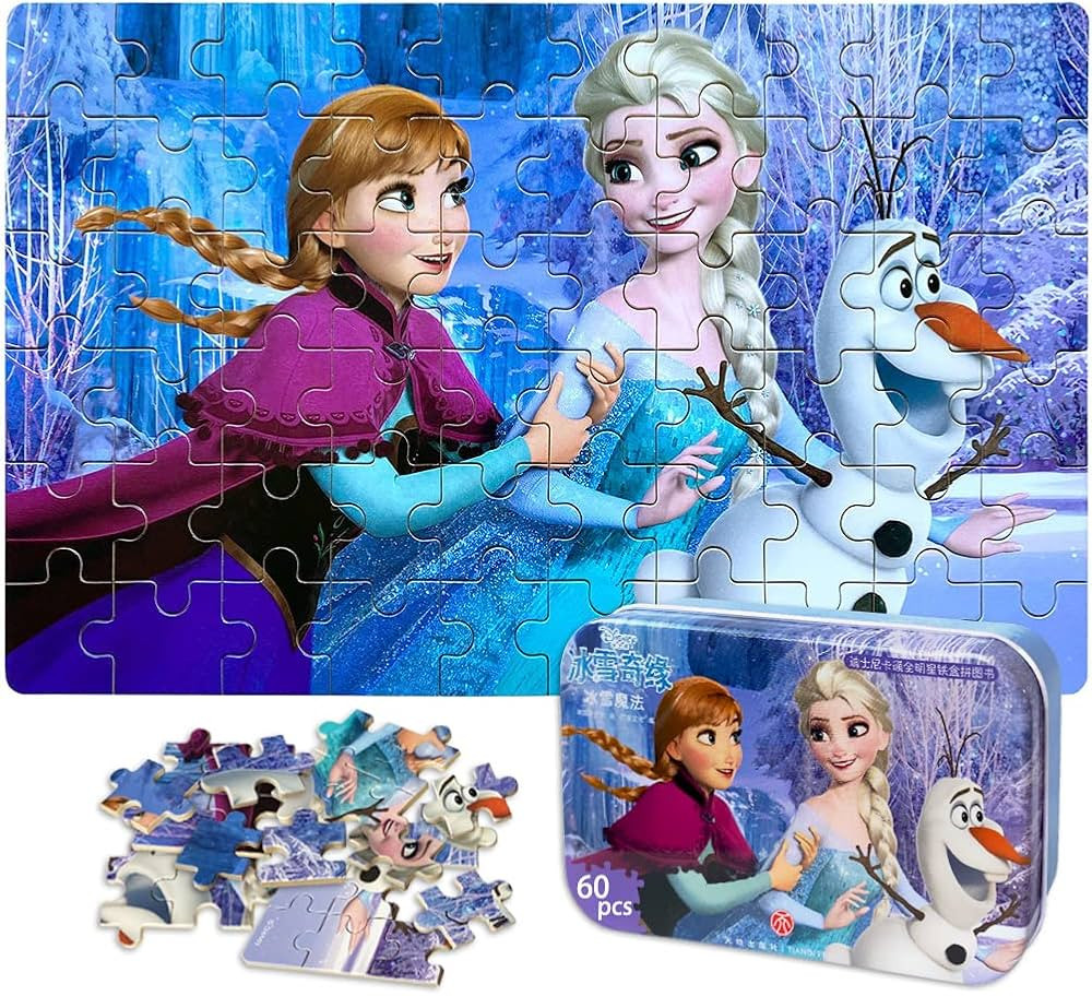 NEILDEN Disney Frozen Puzzles in a Metal Box 60 Piece for Ages 4-8 Jigsaw Puzzle for Girls and Bo... | Amazon (US)