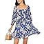 EXLURA Womens Floral Ruffle Summer Dress Sundress Tiered Square Neck Long Sleeve Off Shoulder Smo... | Amazon (US)