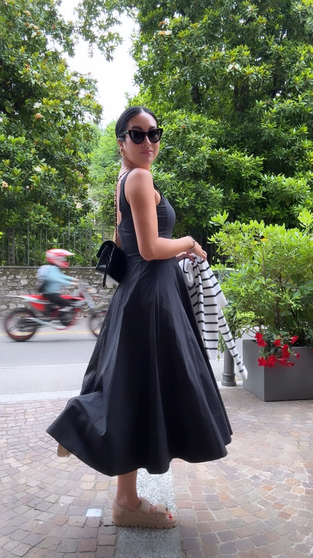 Lake como outfit that took me from breakfast, to a garden walk, a boat ride and then a fancy dinner. So versatile and so comfy 🖤 Staud dress runs TTS, wearing a size 4. 

#LTKTravel #LTKStyleTip