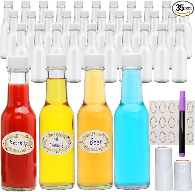 5ozHot Sauce Bottles, Small Glass Bottles with Lids, Mini Empty Glass,Refillable Sauce containers... | Amazon (US)