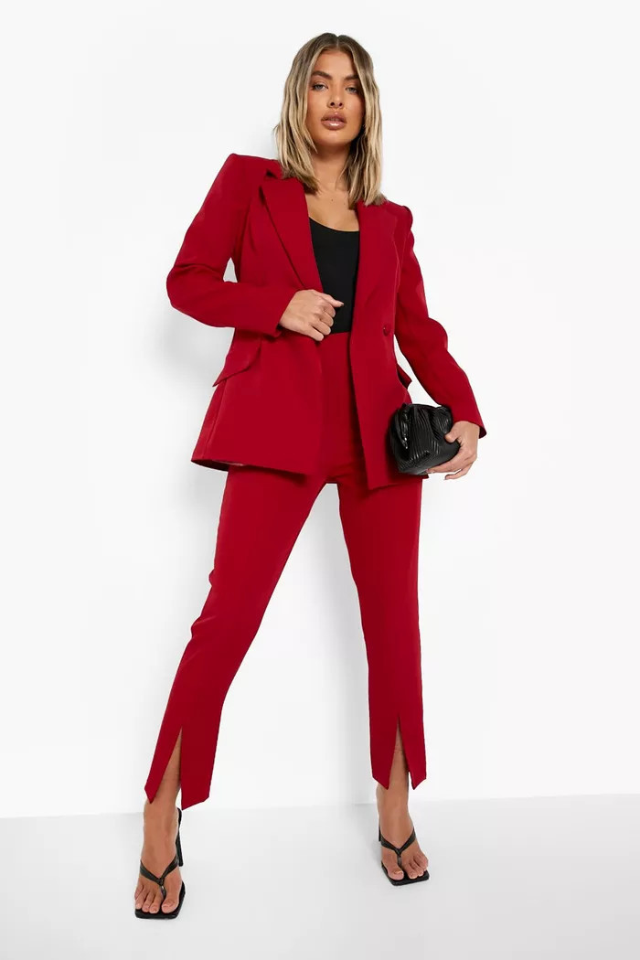 Plunge Tailored Fitted Blazer & Split Front Slim Fit Tailored Trousers | Boohoo.com (UK & IE)