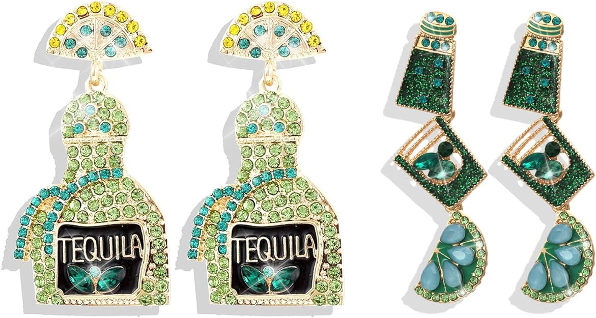 Margarita Earrings Tequila Earrings Wine Bottle Earrings Champagne Earrings Holiday Earrings Fies... | Amazon (US)