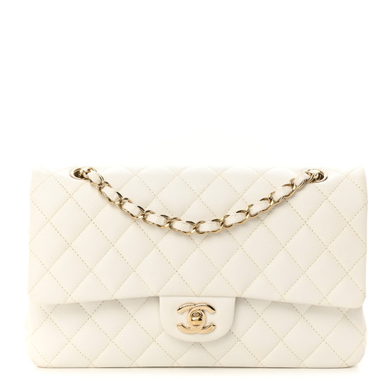 Caviar Quilted Medium Double Flap White | FASHIONPHILE (US)