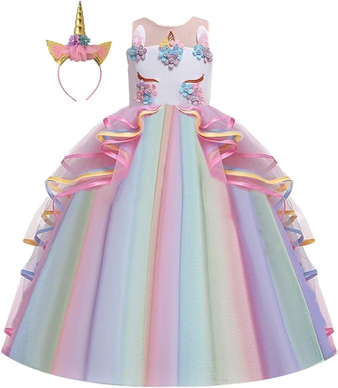 HIHCBF Girls Unicorn Costume Pageant Princess Party Dress Wedding Birthday Halloween Carnival Lon... | Amazon (US)