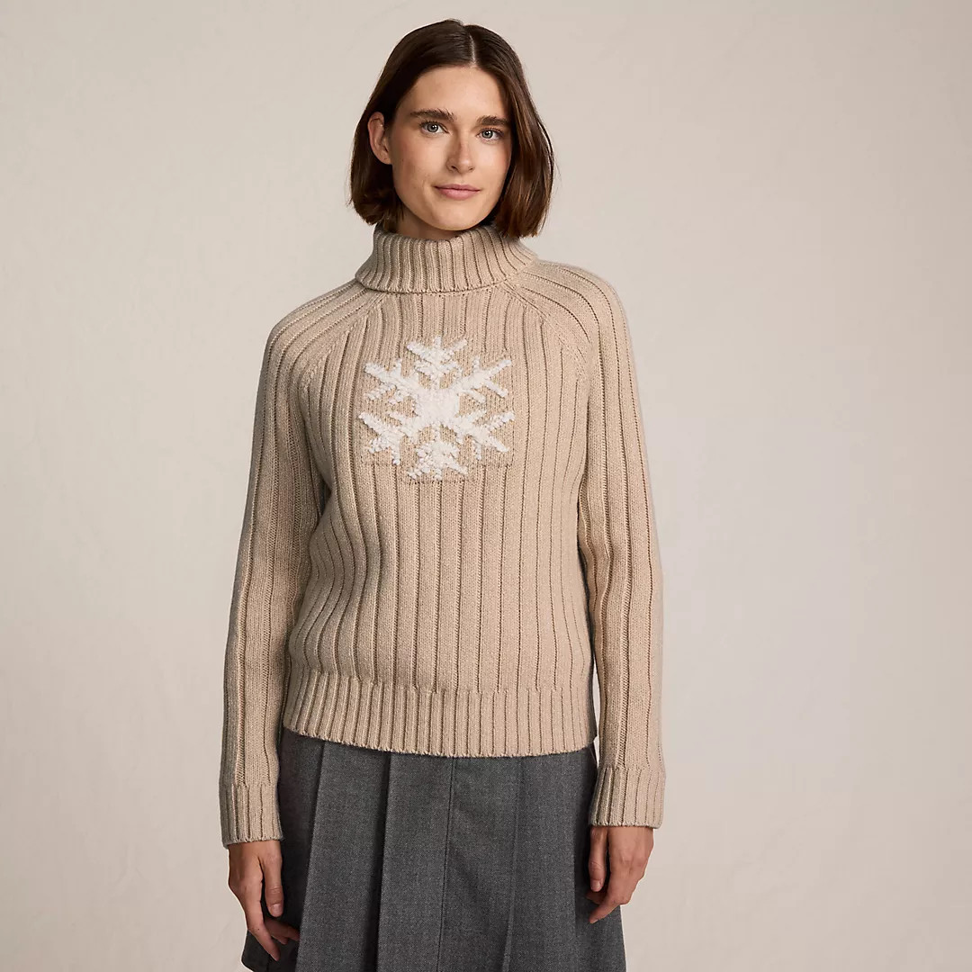 Women's Cozy Lofty Placed Jacquard Turtleneck with Cables Sweater | Lands' End (US)