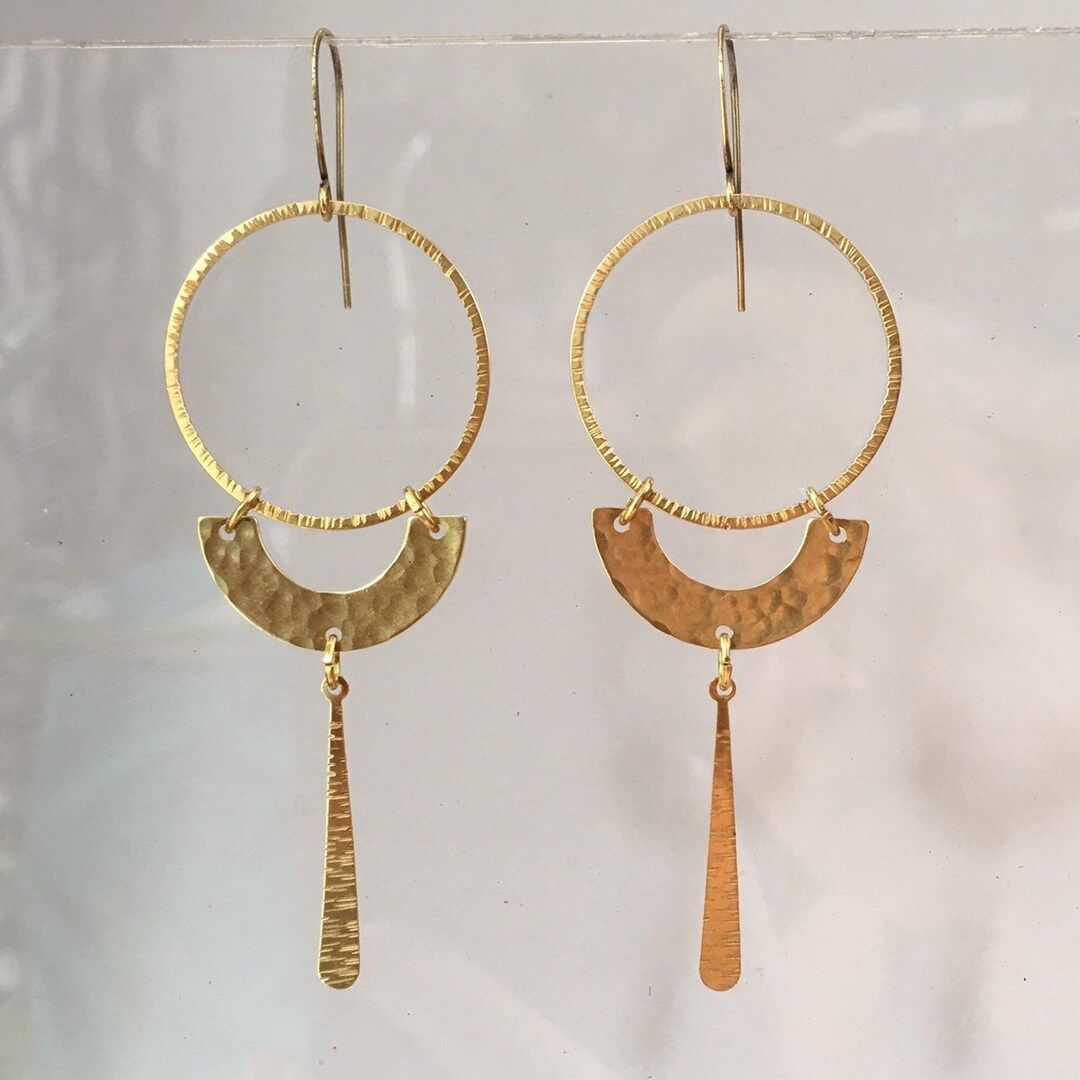 Della Earrings // Brass Geometric Earrings // Art Nouveau Drop - Etsy | Etsy (US)