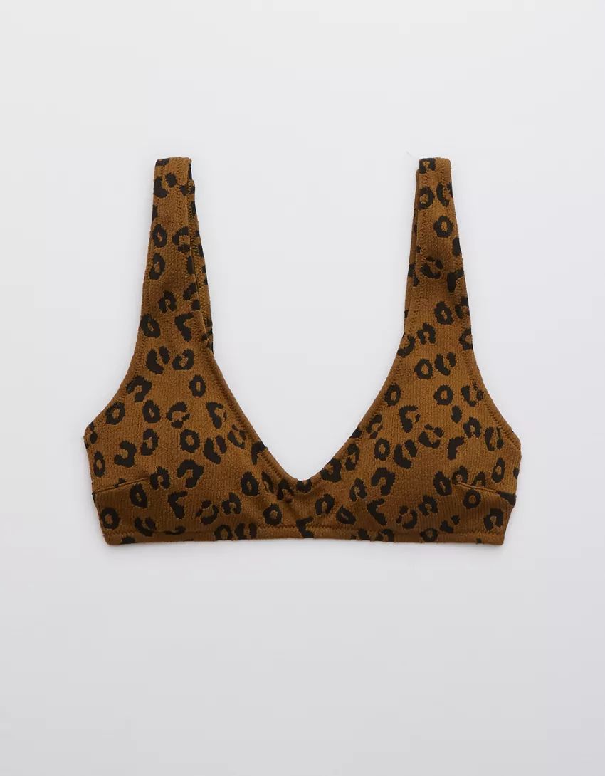 Aerie Leopard Textured Plunge Bikini Top | American Eagle Outfitters (US & CA)