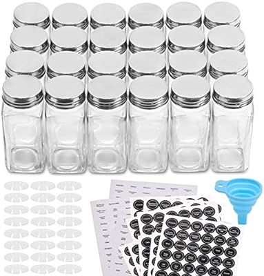 Aozita 24 Pcs Glass Spice Jars/Bottles - 4oz Empty Square Spice Containers with 810 Spice Labels ... | Amazon (US)