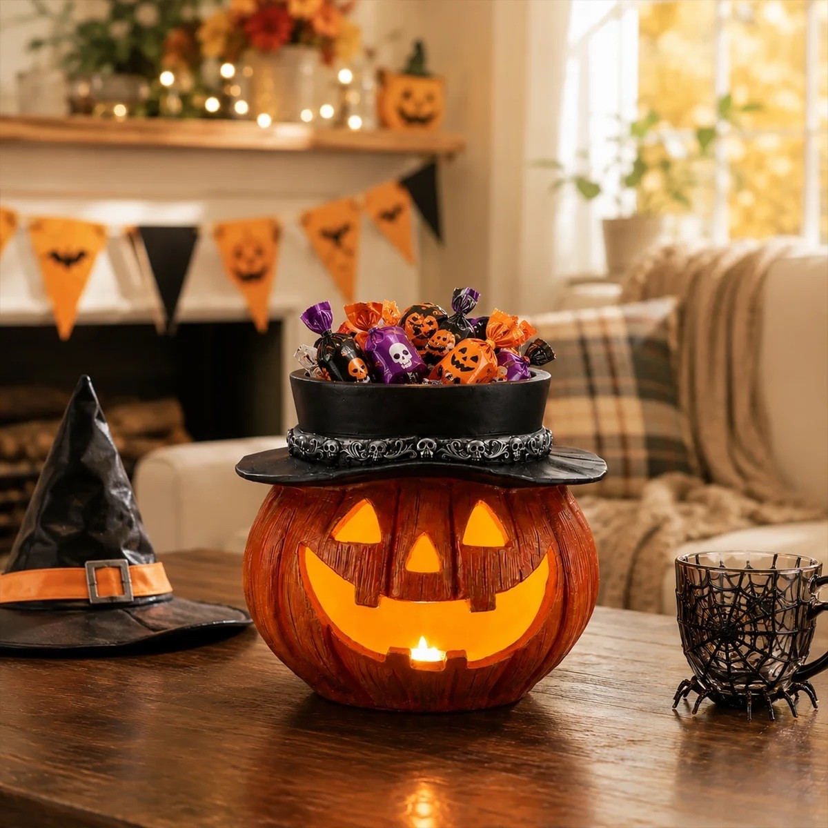 Add a touch of vintage-inspired Halloween charm to your seasonal decorating with the Alfani Lighted Resin Jack-O’-Lantern Decorative Accent. 🎃 Featuring a classic pumpkin design with a distinguished top hat, this festive accent doubles as a candy holder for a delightful combination of spooky style and practical entertaining. Display it on an entryway console, mantel, or tabletop to welcome guests with a playful Halloween glow. ON SALE and under $60.

Ideas

* Style on an entryway table to greet trick-or-treaters
* Fill with individually wrapped sweets for Halloween entertaining
* Display on a mantel alongside faux cobwebs, candles, and miniature pumpkins
* Create a festive candy station for Halloween parties
* Pair with black, orange, and gold accents for a sophisticated seasonal display
* Add to a Halloween tablescape or a decorated kitchen island

Keywords

* Alfani Halloween décor
* lighted jack-o’-lantern
* Halloween pumpkin decoration
* resin Halloween decoration
* fall decor home
* Halloween candy holder
* lighted Halloween décor
* illuminated pumpkin decoration
* jack-o’-lantern décor
* Halloween tabletop décor
* Halloween candy bowl
* Halloween candy container
* indoor Halloween decorations
* Halloween mantel décor
* Halloween entryway décor
* Halloween table decorations
* spooky home décor
* vintage-inspired Halloween décor
* classic Halloween decorations
* black and orange Halloween décor
* Halloween party decorations
* trick-or-treat candy holder
* festive seasonal décor
* autumn home decorating