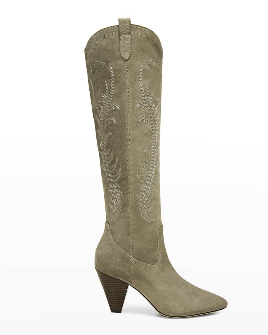 Veronica Beard Ballan Tall Suede Western Boots | Neiman Marcus