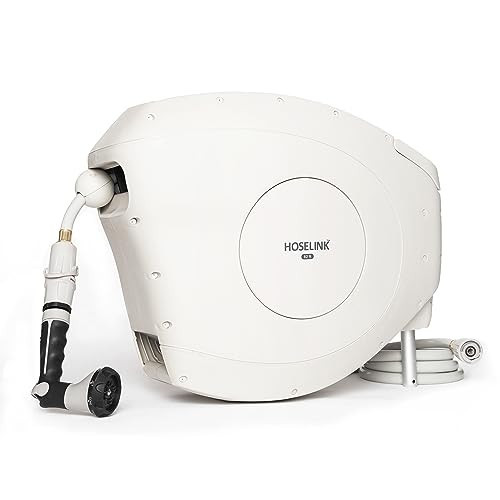 HOSELINK Beige, 82ft Automatic Retractable Garden Hose Reel, 9/16”, 8-Pattern Spray Nozzle, UV-Stabilized Kink-Free Hose, Wall Mounted Complete Watering Solution for Backyard, Garden & Outdoor | Amazon (US)