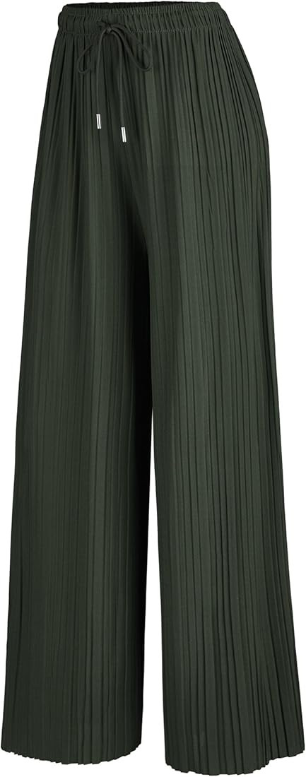 Lock and Love Womens Pleated Wide Leg Palazzo Maxi Pants with Drawstring or Elastic Band | Amazon (US)