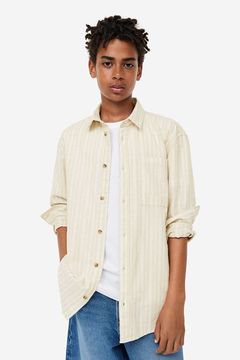 Linen-blend shirt - Light beige/Striped - Kids | H&M GB | H&M (UK, MY, IN, SG, PH, TW, HK)