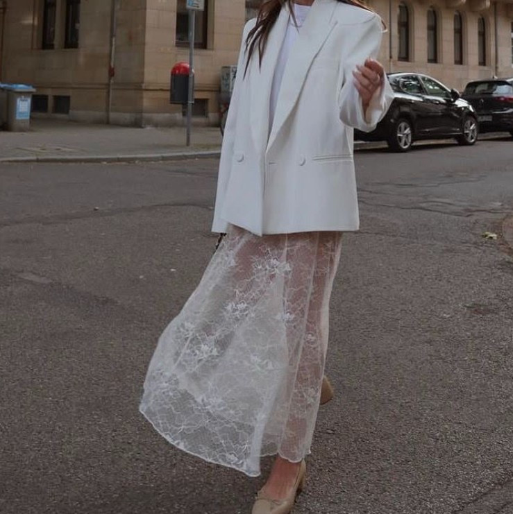 Sheer lace skirt look