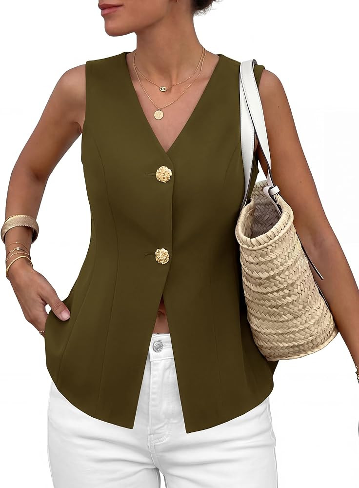 PRETTYGARDEN Womens Summer Sleeveless Suit Vest Tops 2026 Dressy Button Down Business Casual Blaz... | Amazon (US)