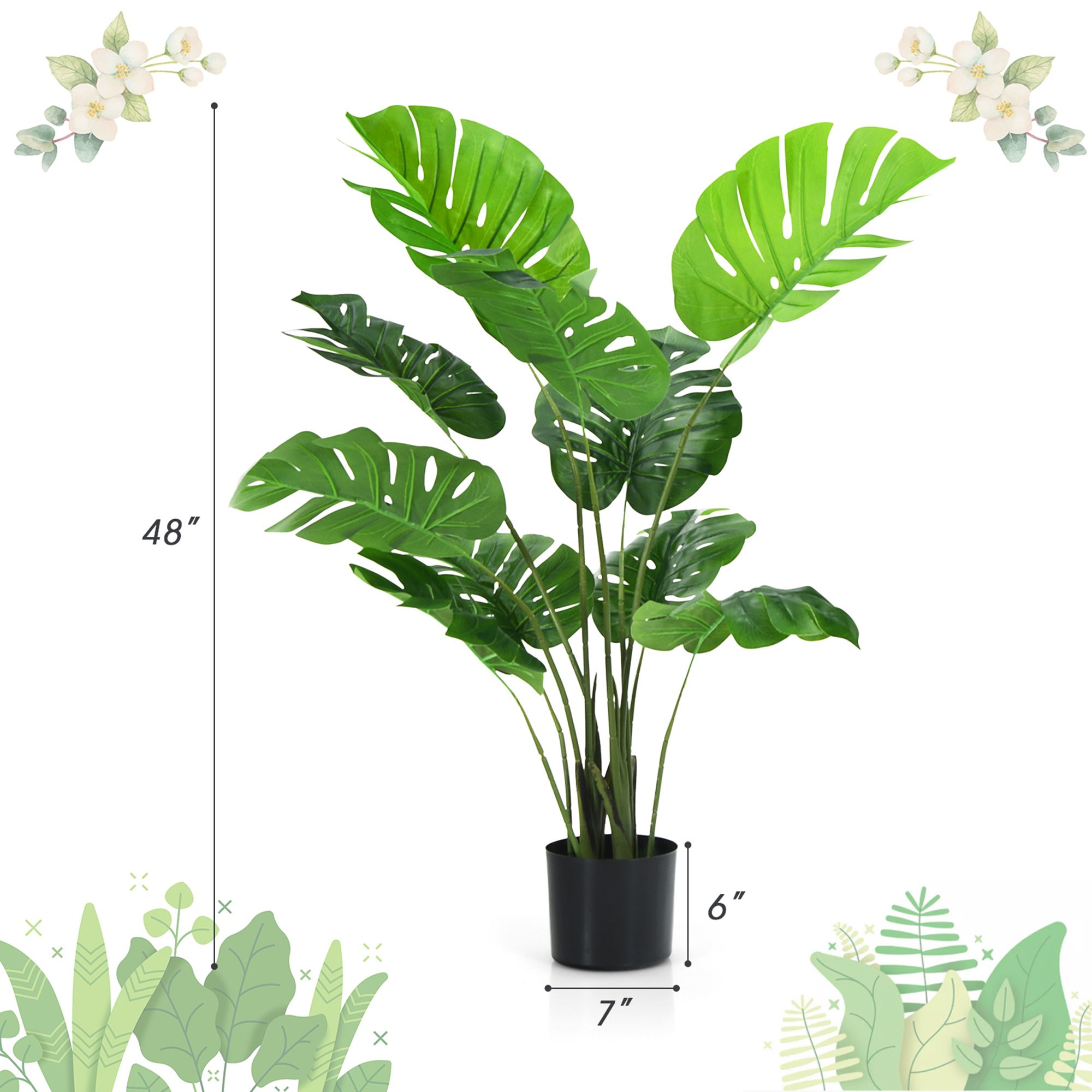 Gymax 2 Pack Artificial Monstera Deliciosa Tree 4ft Faux Plant w/ Cement-Filled Pot | Walmart (US)