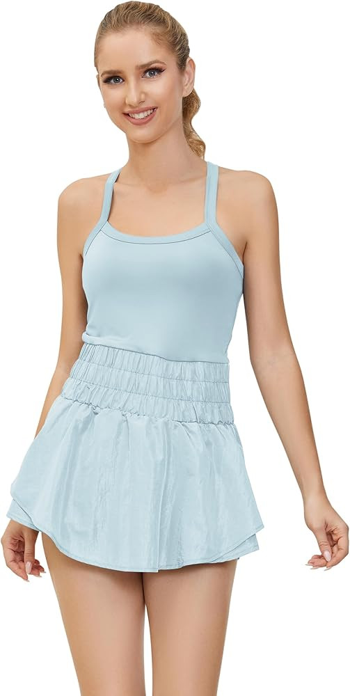 Lauweion Women's Athletic Skortsie Tennis Dress with Shorts Underneath, Sleeveless Athletic Rompe... | Amazon (US)