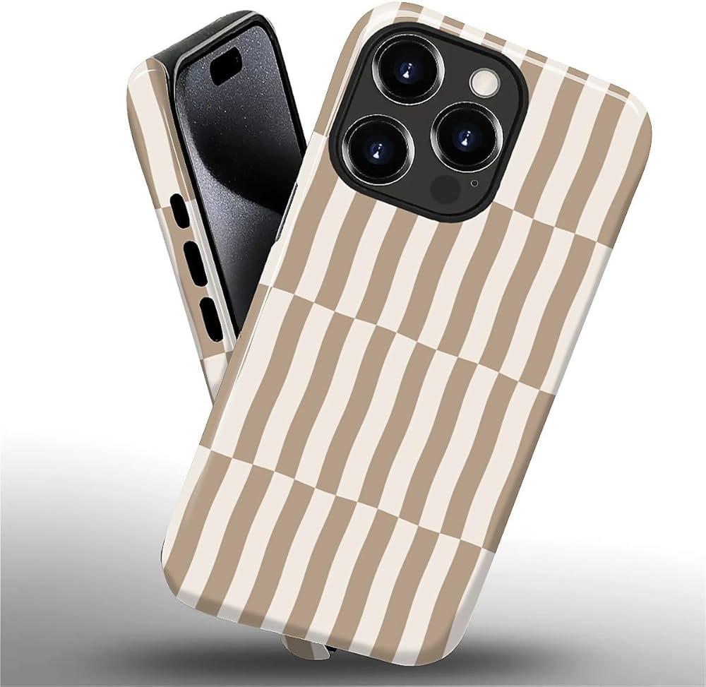 for iPhone 15 Pro Max Case,HL2 Plaid Stripes Brown Hybrid 2 Layer Hard Shell Silicone Protective ... | Amazon (US)