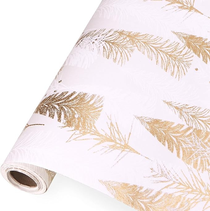 Ribbli Christmas Wrapping Paper Christmas Tree with Gold Foil White Kraft Gift Wrapping Paper Rol... | Amazon (US)