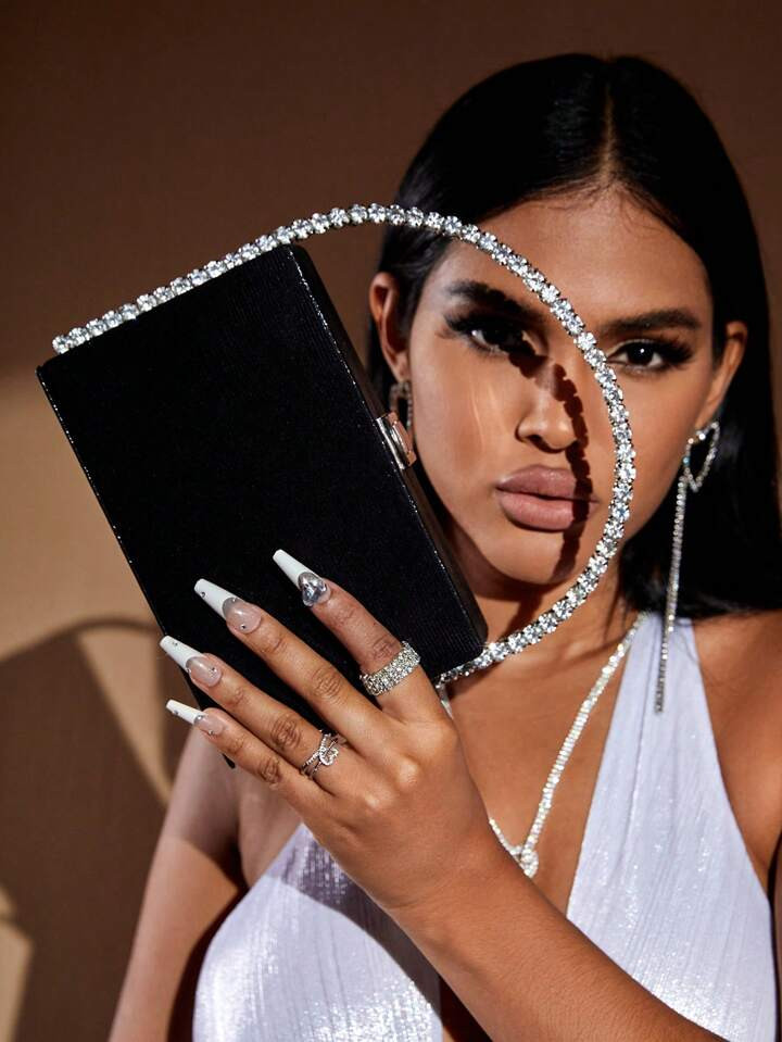 Glamorous Glitter Bling, Sequin, Luxury, Shiny Fashionable Rhinestone & Tassel Decor Evening Clut... | SHEIN