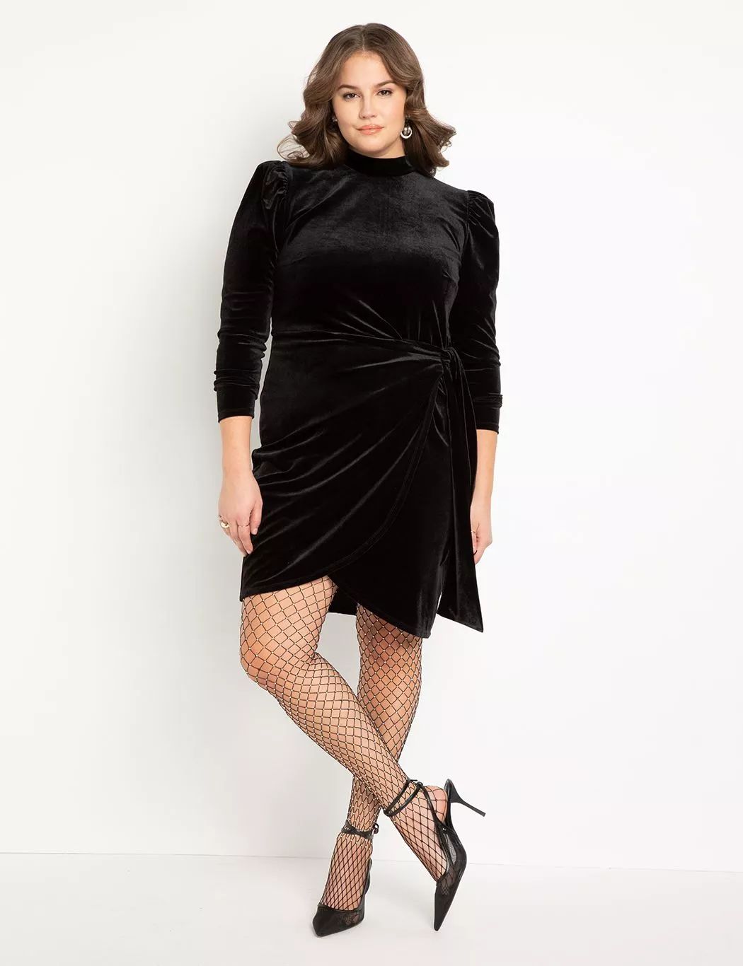 Velvet Mini Dress with Wrap Skirt | Eloquii