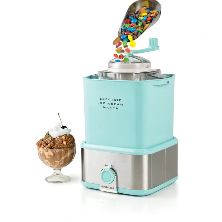 Nostalgia 2-Quart Electric Ice Cream Maker with Candy Crusher, Aqua, Stainless Steel - Walmart.co... | Walmart (US)