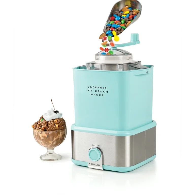 Nostalgia CCIM2AQ 2-Quart Electric Ice Cream Maker With Candy Crusher, Aqua/Stainless Steel | Walmart (US)