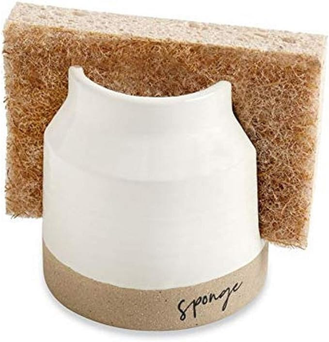 Mud Pie 41220001 Stoneware Sponge Holder, 3 1/2" x 3 1/2", Brown and White | Amazon (US)