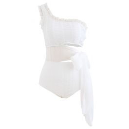 Sheer Bowknot One-Shoulder Cutout Swimsuit | Chicwish