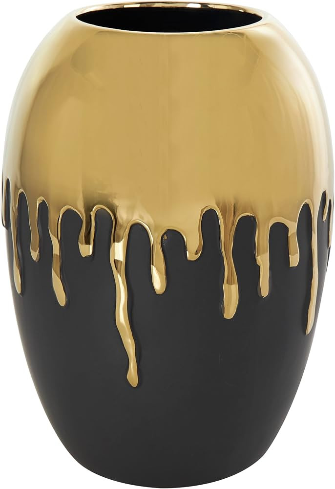 CosmoLiving by Cosmopolitan Ceramic Decorative Vase Centerpiece Vase with Abstract Gold Melting D... | Amazon (US)