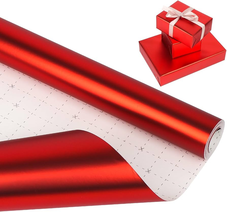 HJIJIAY Red Wrapping Paper Roll,Metallic Red Wrapping Paper,Matte Red Solid Color Paper for Birth... | Amazon (US)