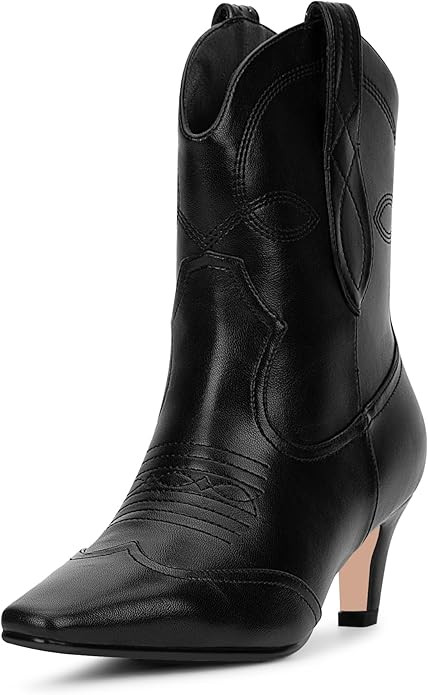 Women's kitten Heel Cowboy Cowgirl Western Ankle Embroided Booties | Amazon (US)