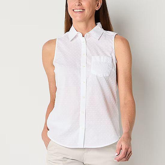 new!St. John's Bay Womens Sleeveless Regular Fit Button-Down Shirt | JCPenney