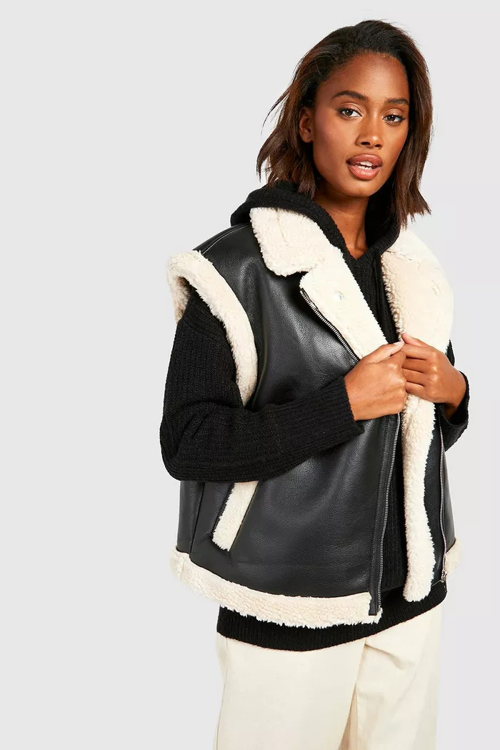 Teddy Trim Faux Leather Vest | boohoo (US & Canada)