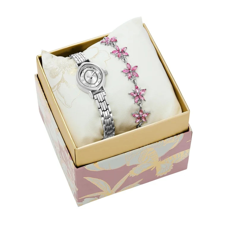 Folio Women’s 2pc Watch & Bracelet Set; 28mm Oval Case, Metal Bracelet, Silver FMDAL1222 | Walmart (US)