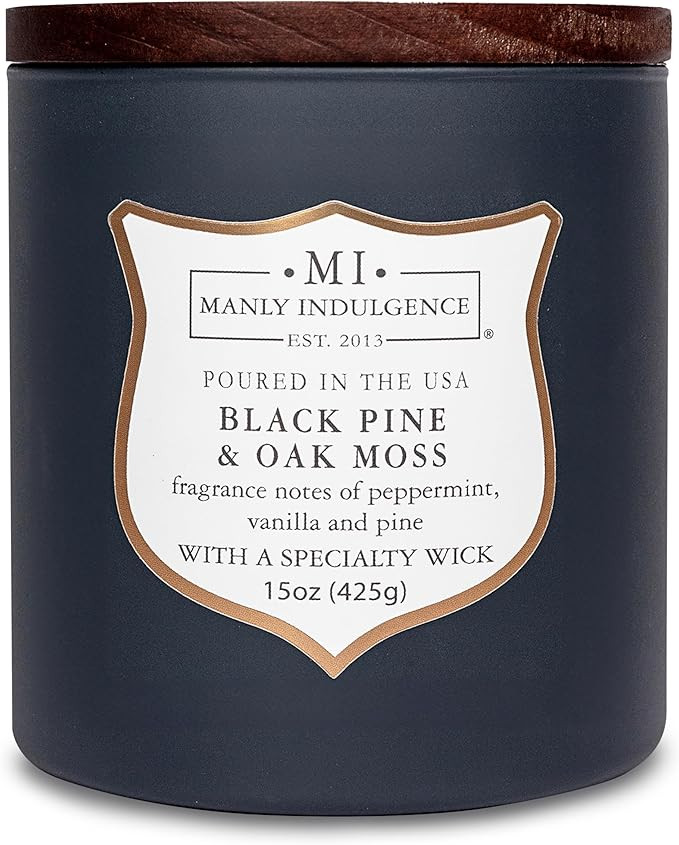Manly Indulgence Black Pine Oakmoss Scented Candles for Men, 15 oz Wooden Wick, Premium Soy Blend... | Amazon (US)
