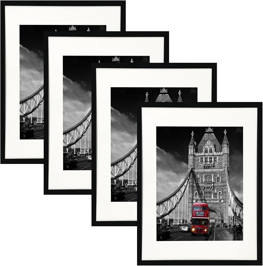 Fixwal 11x14 Black Picture Frame Set of 4, Display 8 x 10 Picture with Mat or 11 x 14 with Out Ma... | Amazon (US)