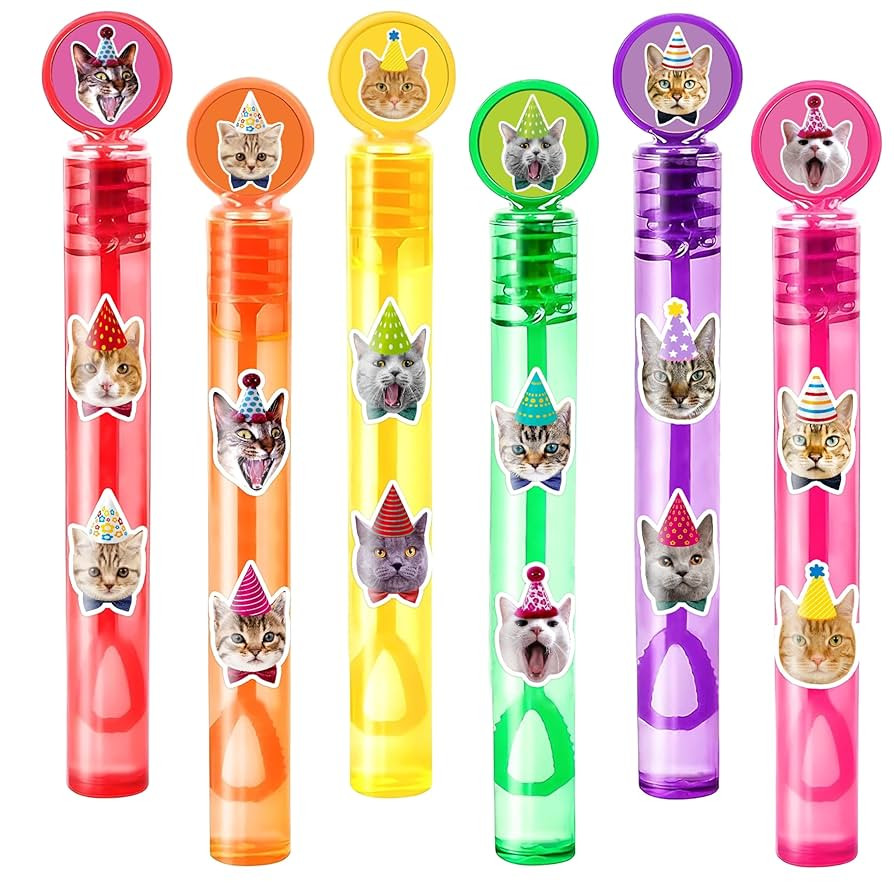 24PCS Funny Cat DIY Bubble Wands with 96PCS Stickers - Party Favor for Goodie Bags, Pinata Stuffe... | Amazon (US)