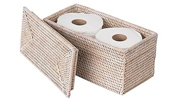 Kouboo La Jolla Rectangular Rattan Box, White-Wash Toilet Roll Storage Basket (1030101) | Amazon (US)