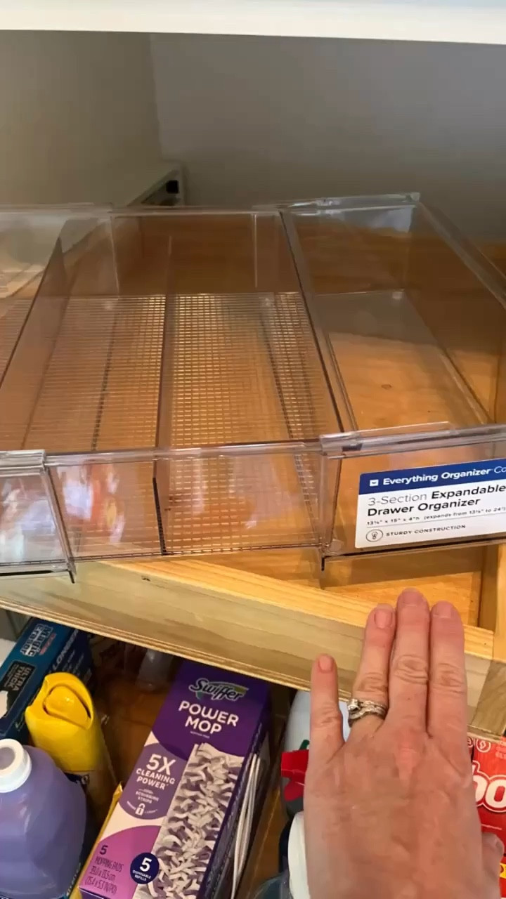 Drawer inserts not just for drawers- use inside these rollout shelves and allow your items to stay stable when you slide shelving in and out! #Win-win #TheContainerstore 
#TheContainerStoreAmbassador
#OrganizedLife 


#LTKHome